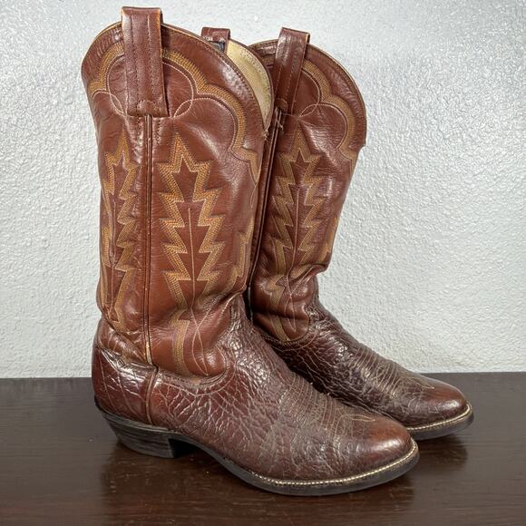 Panhandle Slim Western Boots Mens US 8 D Brown Leather Cowboy Mid Calf Pull On